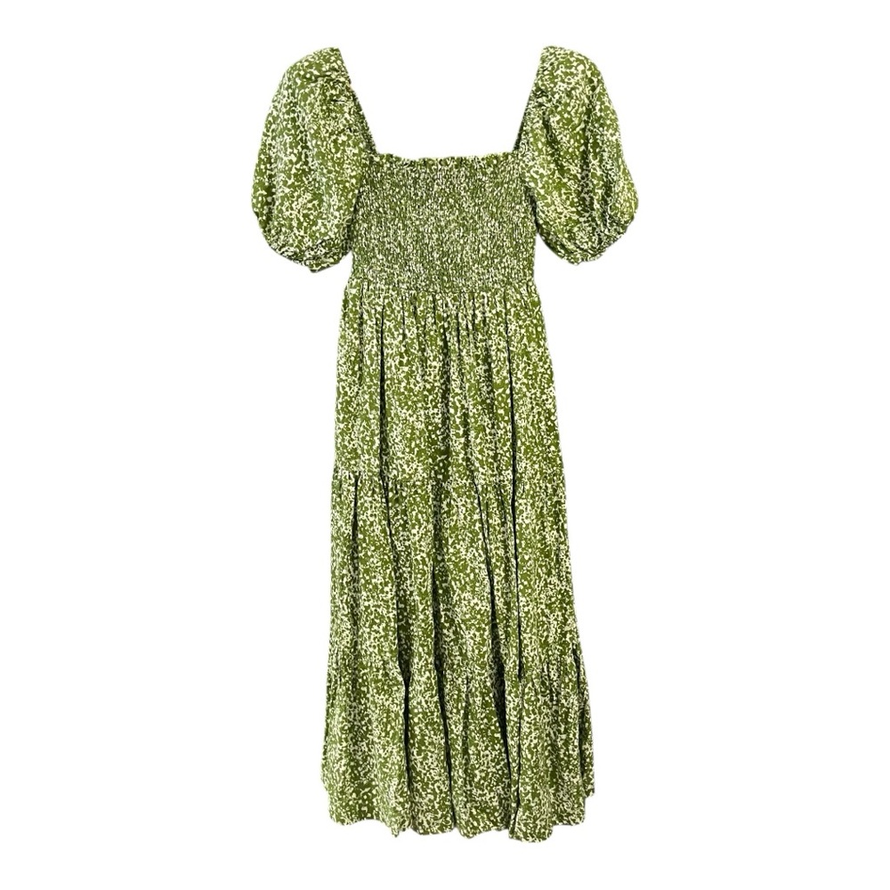 ABERCROMBIE & FITCH Womens Smocked Linen Blend Midi Dress Size Small Green White